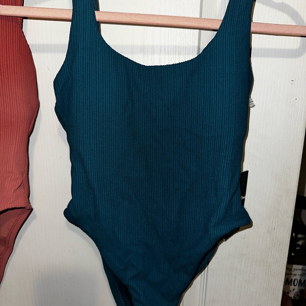 Vitamin A, NWT one piece swim suits, sz XS, dark teal, burnt orange
